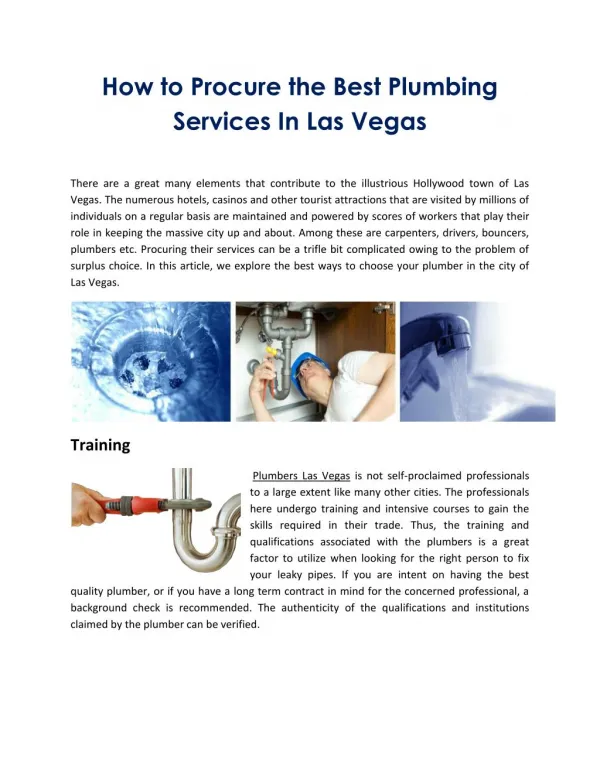 How to Procure the Best Plumbing Services In Las Vegas