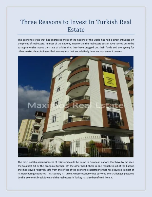 Three Reasons to Invest In Turkish Real Estate