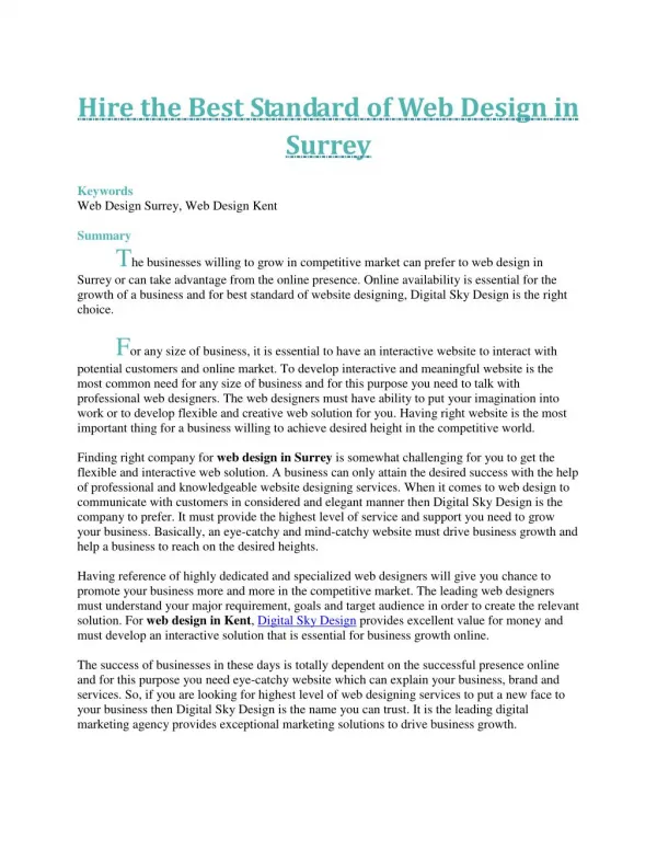 Hire the Best Standard of Web Design in Surrey