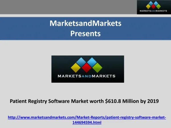 Patient Registry Software Market worth $610.8 Million by 2019