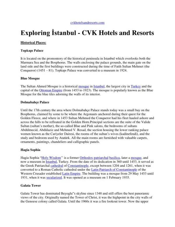 Exploring istanbul - cvk hotels and resorts