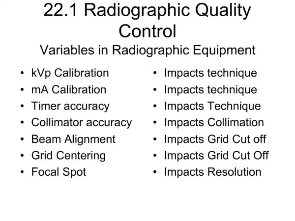 22.1 Radiographic Quality Control Variables in Radiographic Equipment