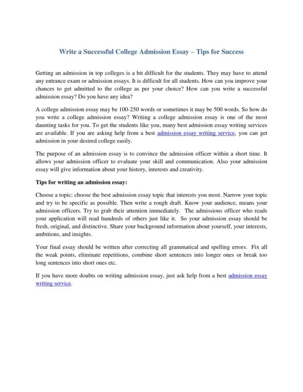 Write a Successful College Admission Essay- Tips for success