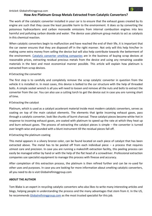 How Are Platinum Group Metals Extracted From Catalytic Converters?