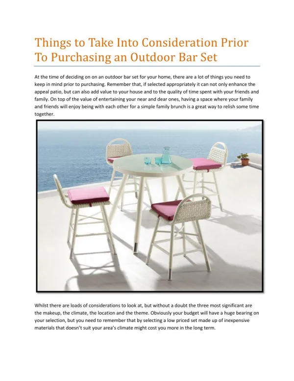 Things to Take Into Consideration Prior To Purchasing an Outdoor Bar Set