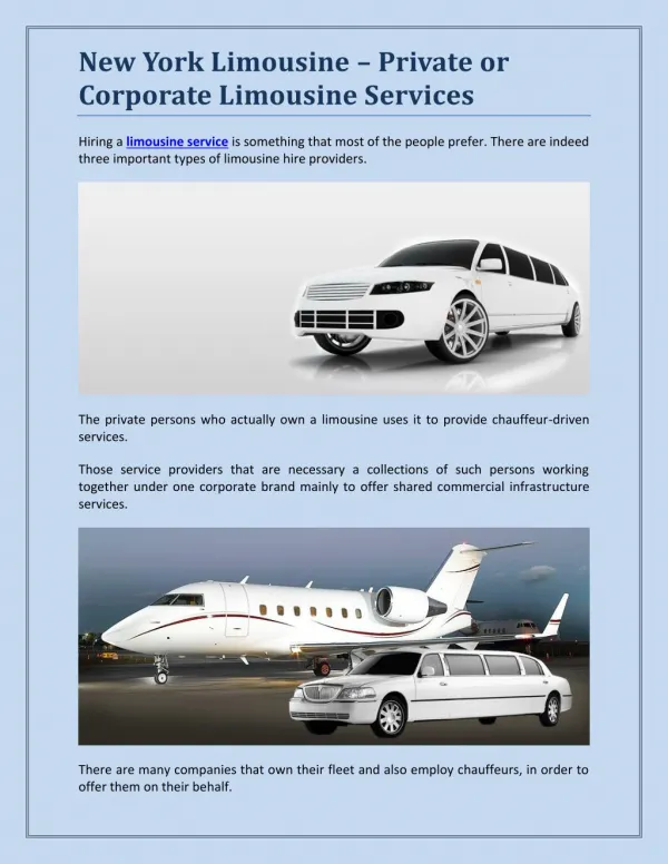 New York Limousine – Private or Corporate Limousine Services?