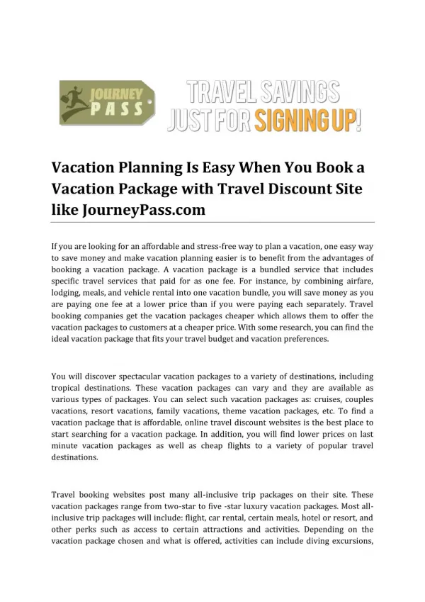 Vacation Planning Is Easy with Travel Discount Site like JourneyPass.com