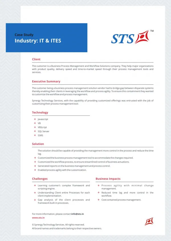 Case Study - Workflow and Process management tool for IT&ITeS