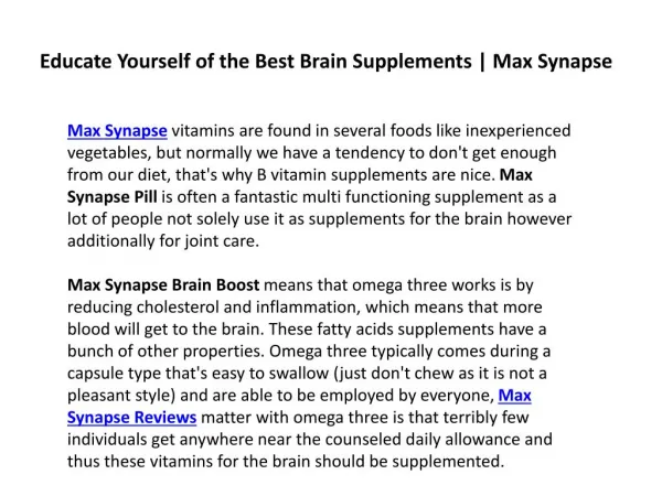 Max Synapse | Unique Brain Boosting Pill