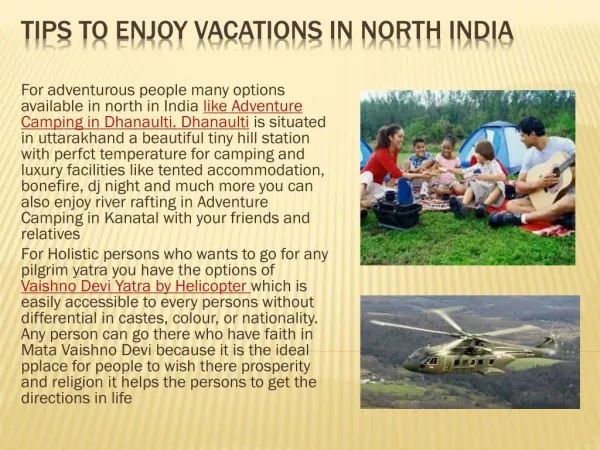 Tips to enjoy vacations in north India