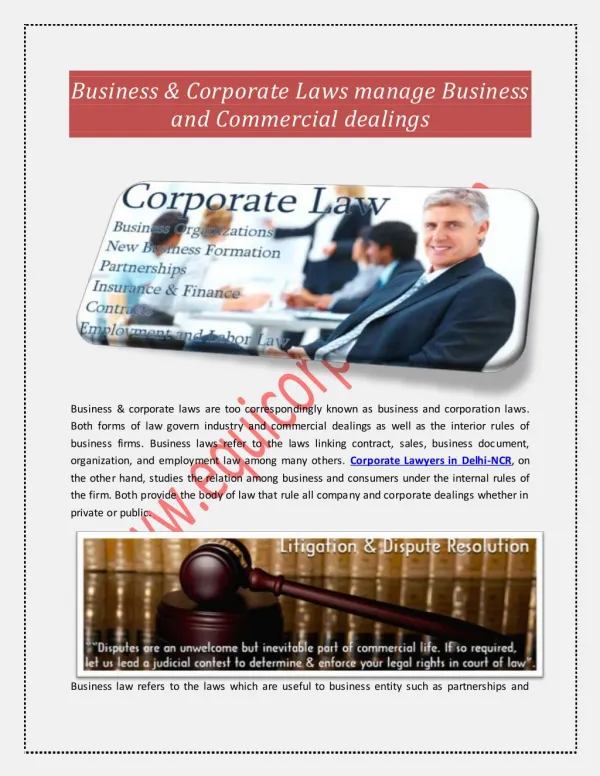 Business & Corporate Laws manage Business and Commercial dealings