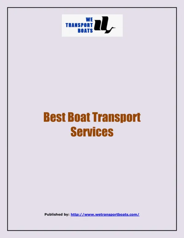 Best Boat Transport Services
