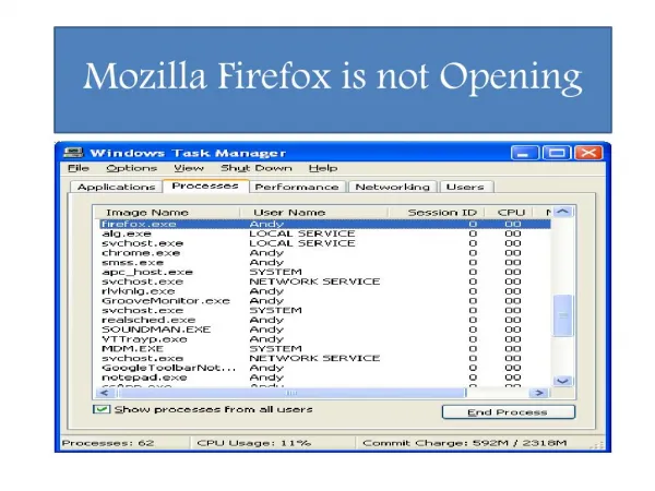 Mozilla Firefox is Not opening and Not Responding
