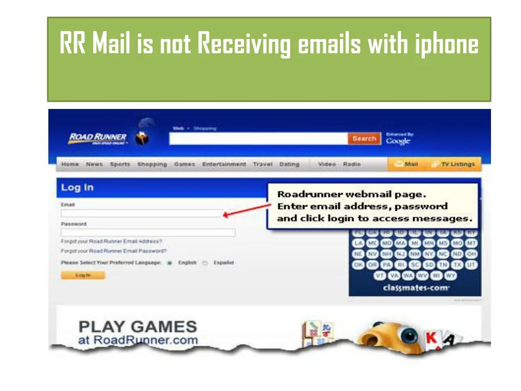 rr mail is not receiving emails with iphone