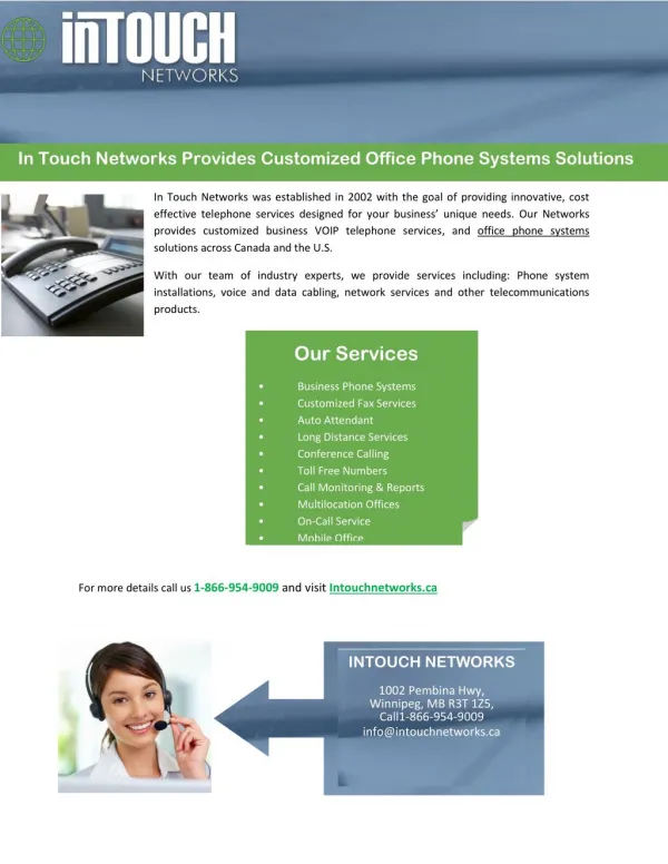 In Touch Networks Provides Customized Office Phone Systems Solutions