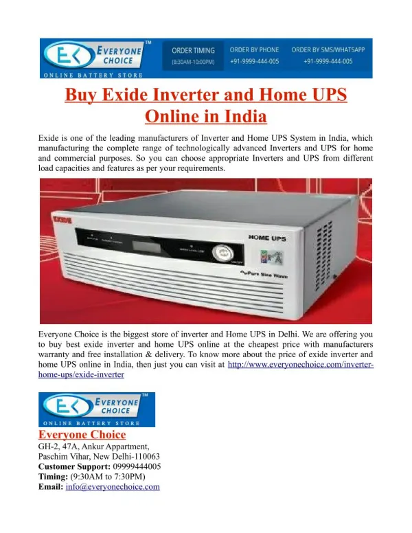 Buy Exide Inverter and Home UPS Online in India