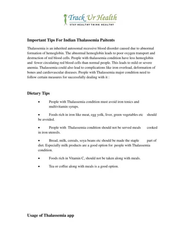 Tips for Thalassemia Paitents