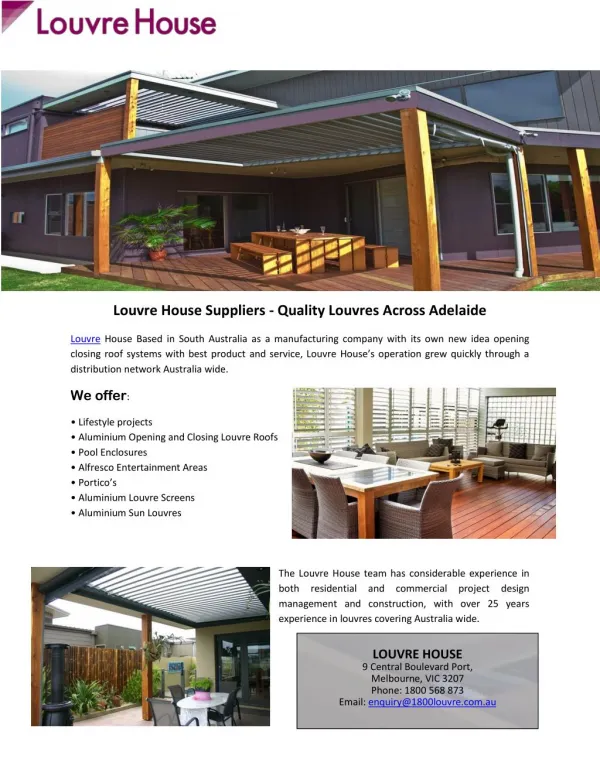 Louvre House Suppliers - Quality Louvres Across Adelaide