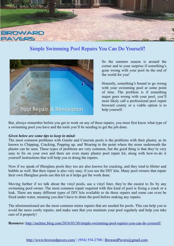 Simple Swimming Pool Repairs You Can Do Yourself