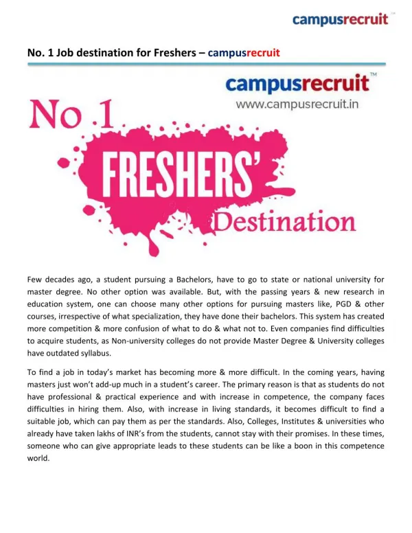No Job destination for Freshers