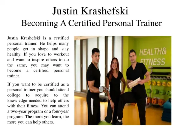 Justin Krashefski Becoming A Certified Personal Trainer