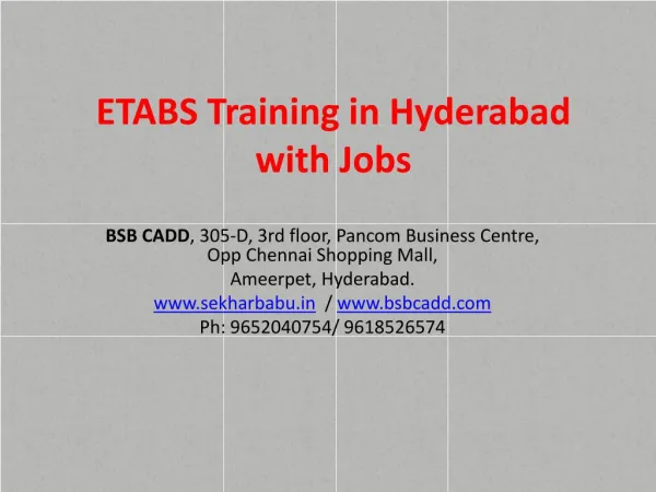 ETABS Coaching Institute in Hyderabad with Jobs