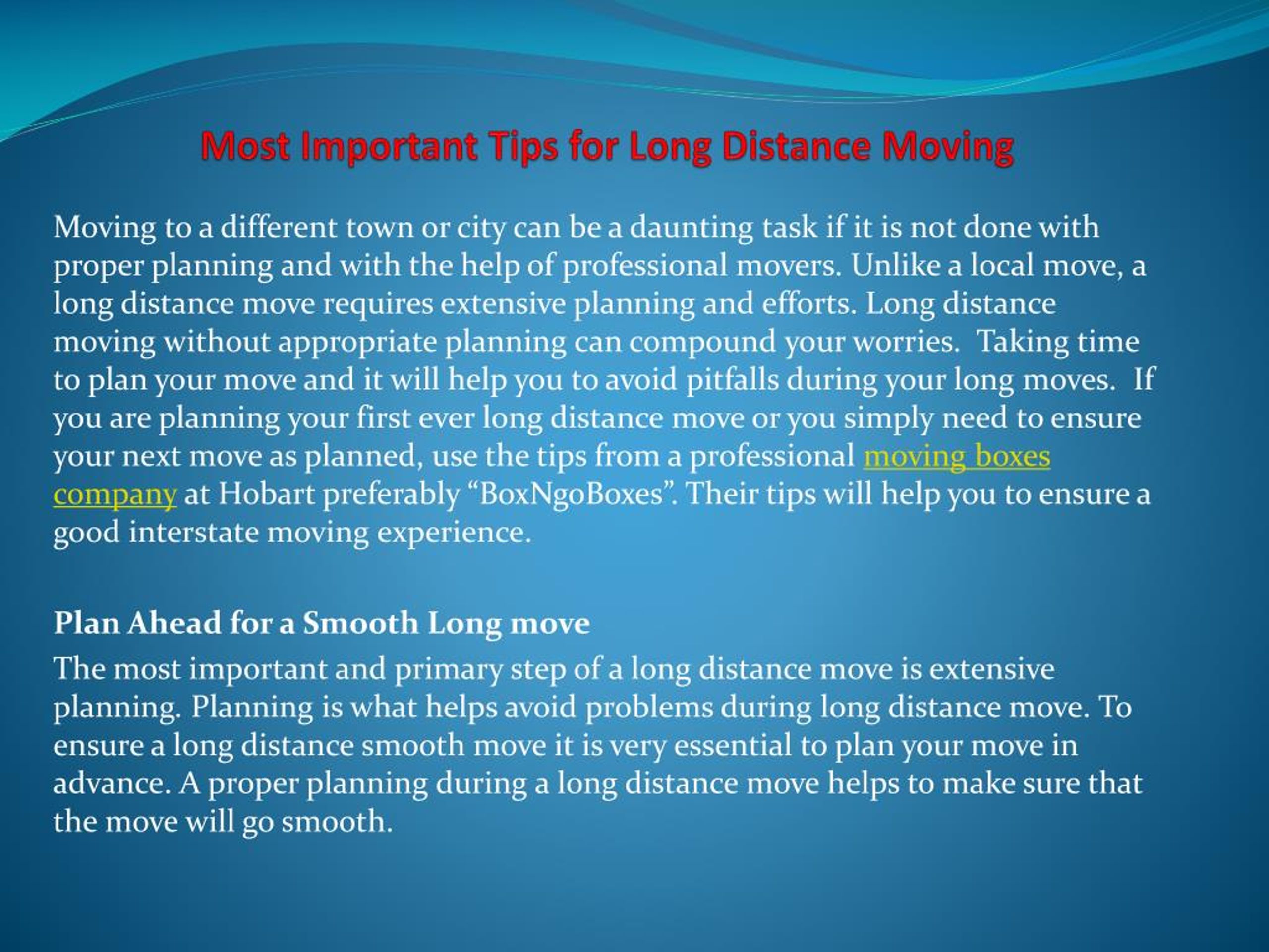 PPT - Most Important Tips for Long Distance Moving PowerPoint ...