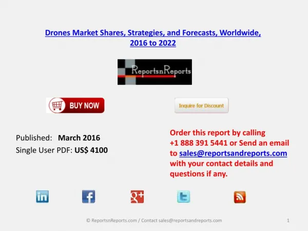Drone Aerial Systems Market Forecasts Dollars, Worldwide, 2016 – 2022