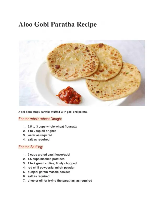 Aloo Gobi Paratha Recipe