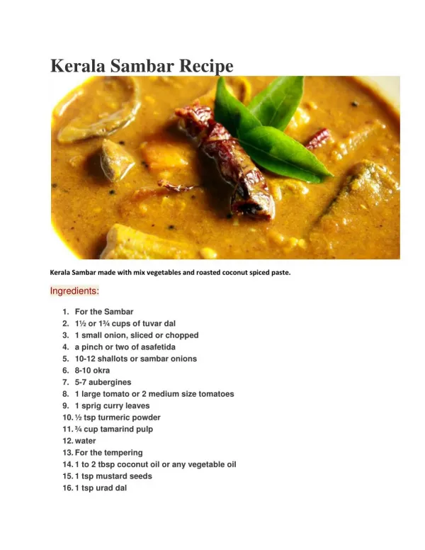 Kerala Sambar Recipe