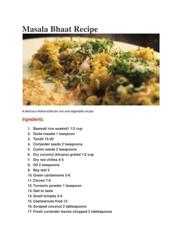 Masala Bhaat Recipe