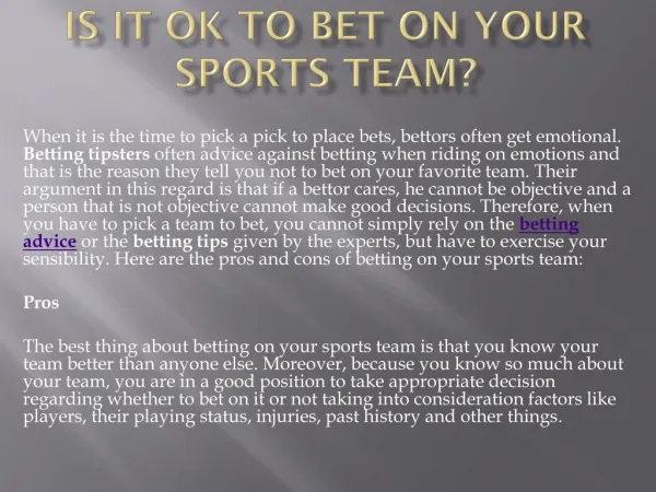 Is it Ok to Bet on Your Sports Team?