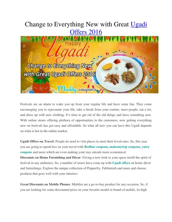Change to Everything New with Great Ugadi Offers 2016