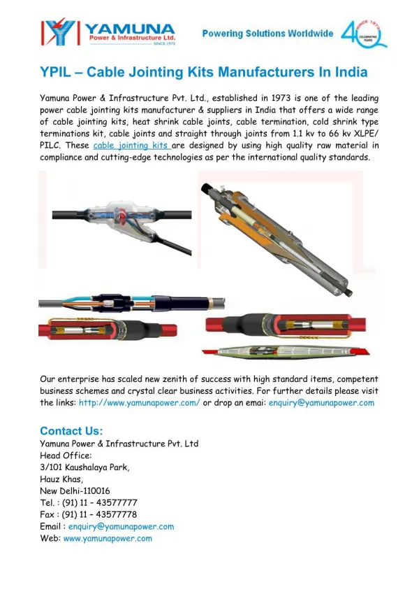 Power Cable Jointing kits Manufacturers In India