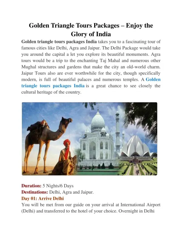 Golden Triangle Tours Packages – Enjoy the Glory of India