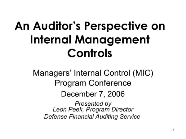 An Auditor s Perspective on Internal Management Controls
