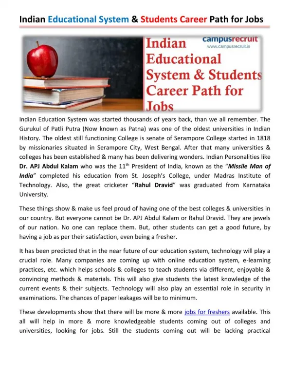 Indian Educational System & Students Career Path