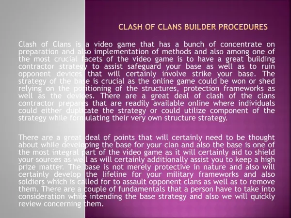 Clash of Clans Builder Procedures