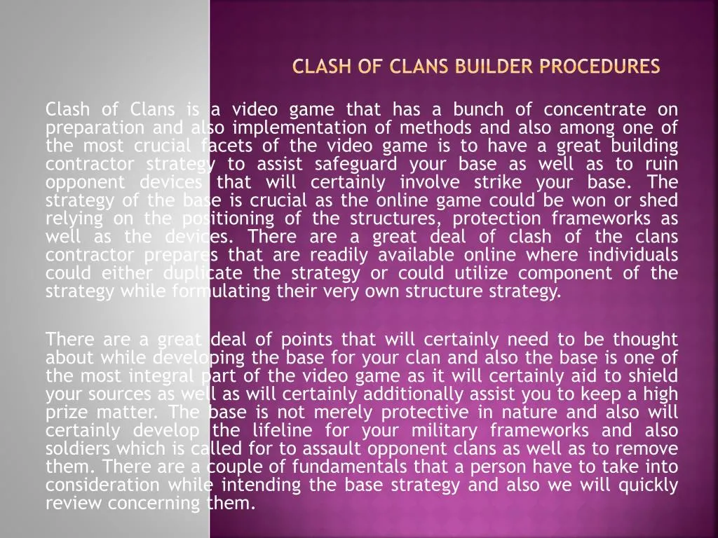clash of clans builder procedures