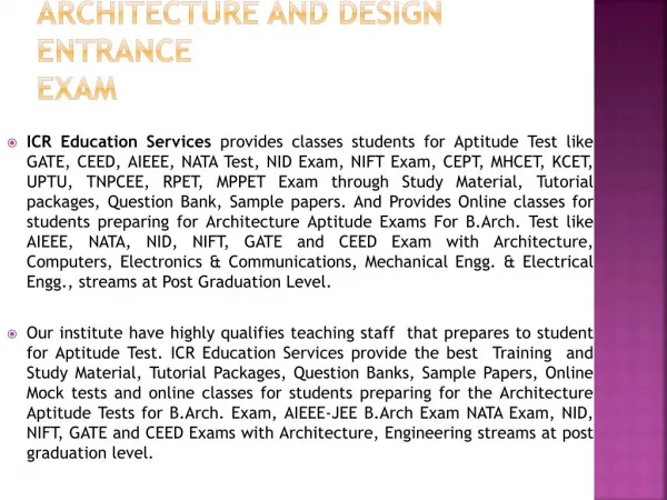 Architecture and Design Entrance Exam