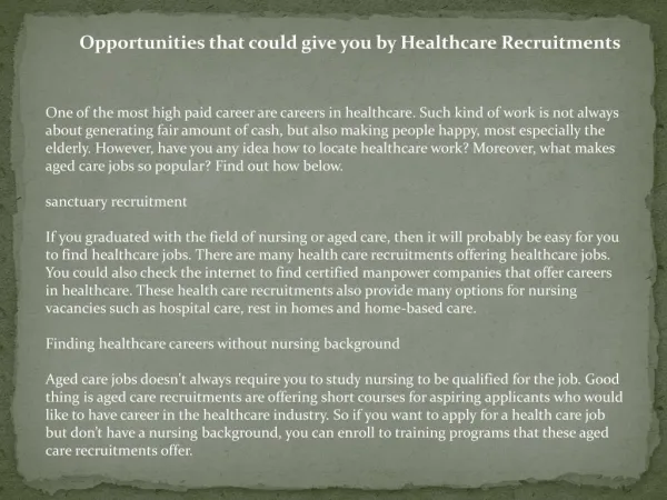 Opportunities that could give you by Healthcare Recruitments