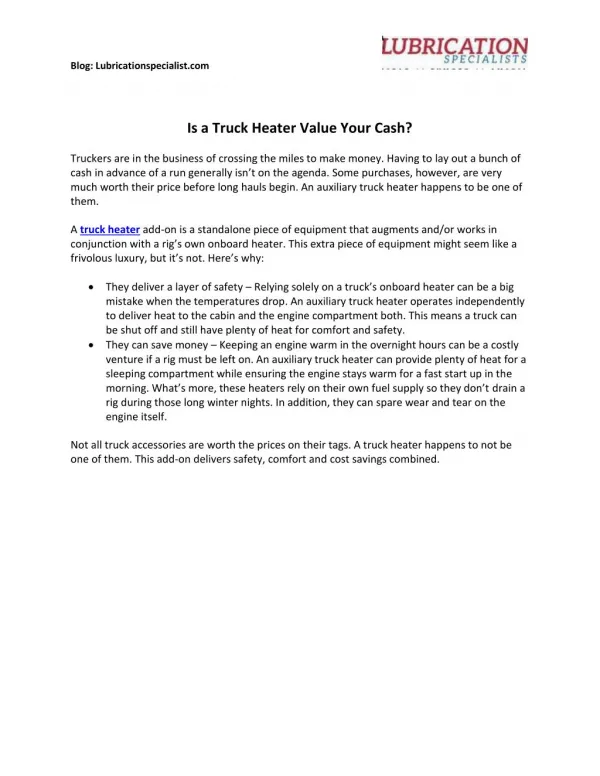 Is a Truck Heater Value Your Cash?