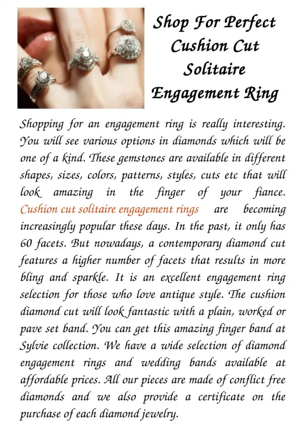 Shop For Perfect Cushion Cut Solitaire Engagement Ring