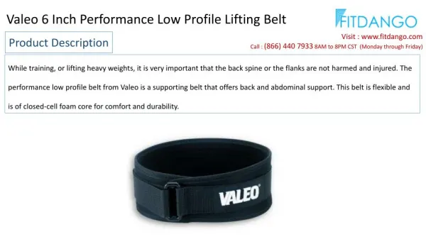 Valeo 6 Inch Performance Low Profile Lifting Belt
