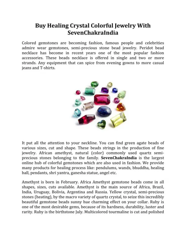 Buy Healing Crystal Colorful Jewelry With SevenChakraIndia