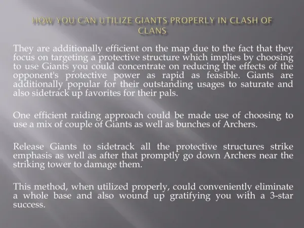 How you can Utilize Giants Properly in Clash