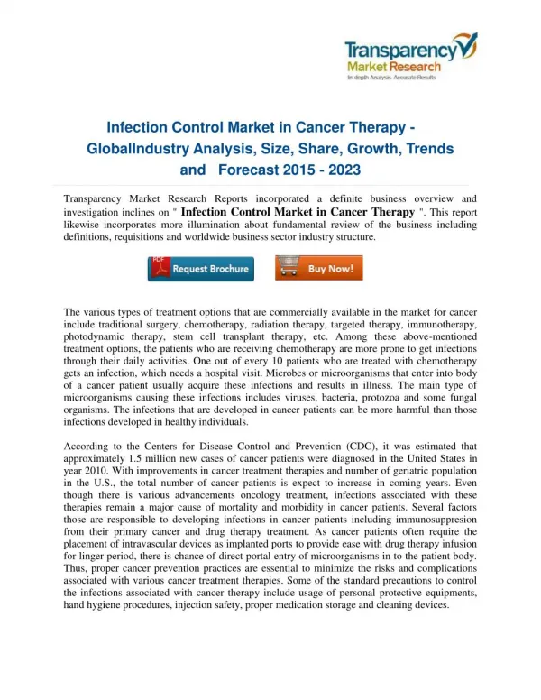 Infection Control Market in Cancer Therapy: Medical Management, Recent Developments, and Future Challenges