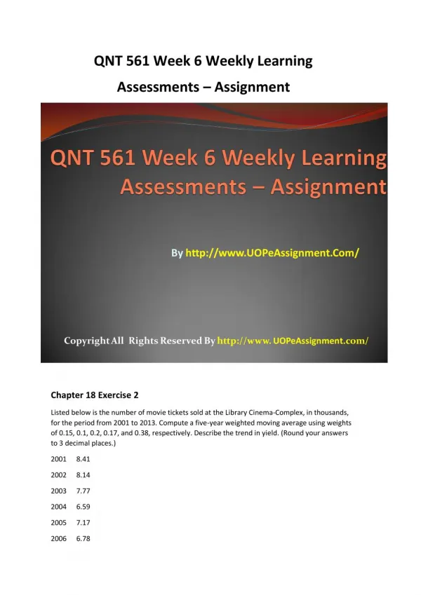 QNT 561 Week 6 Weekly Learning Assessments - Assignment