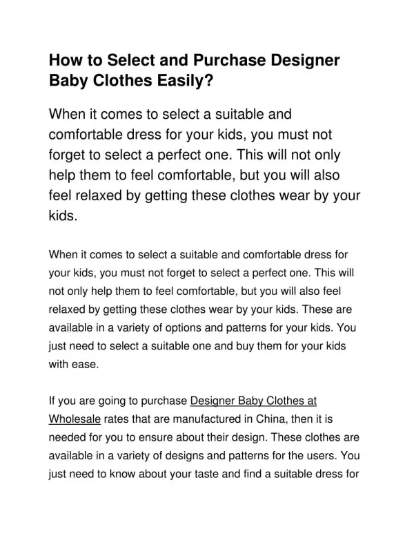 How to Select and Purchase Designer Baby Clothes Easily?