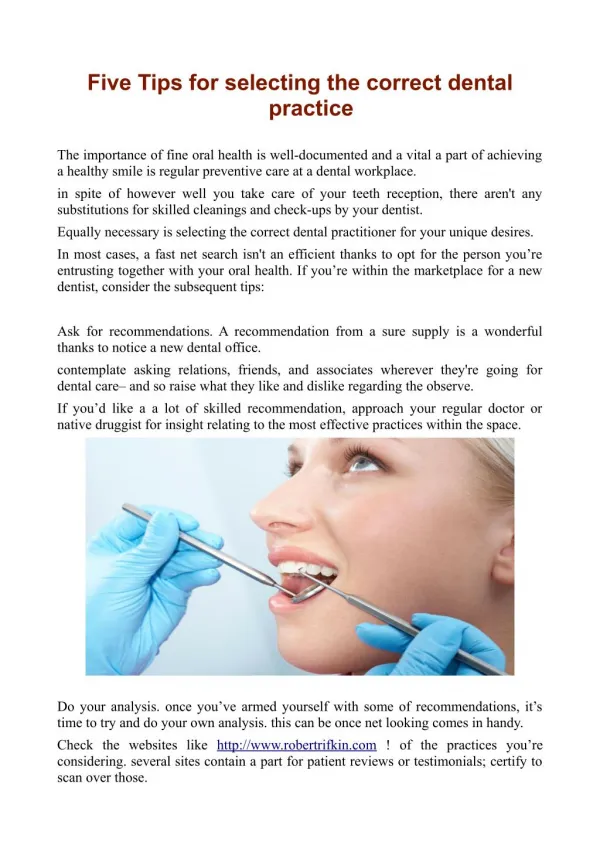 Five Tips By Dr. Robert Rifkin For Selecting The Correct Dental Practice
